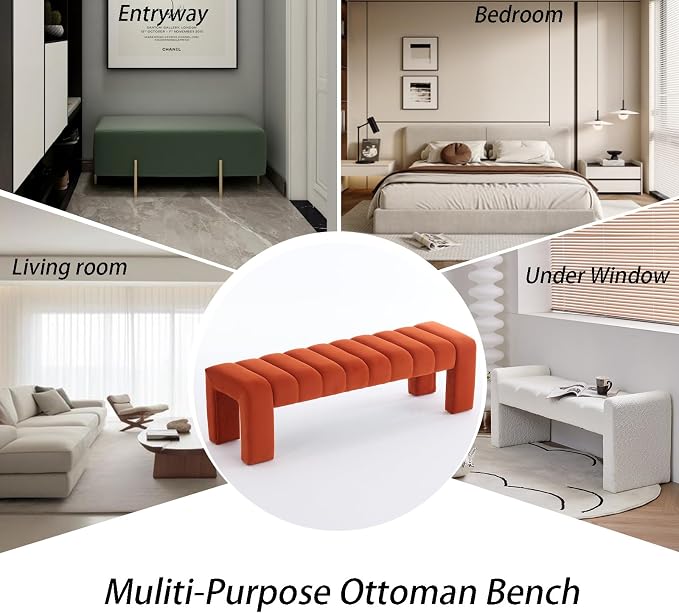 59" Velvet Bench for Bedroom King Size Bed Window End of Bed, Upholstered - Image 8