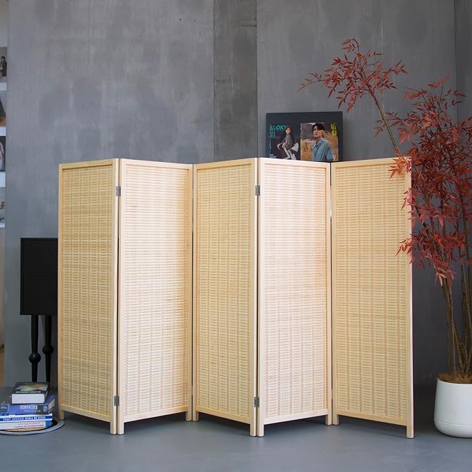 5 Panel Short Room Divider Screen, Small Bamboo Panel Divider - Image 5