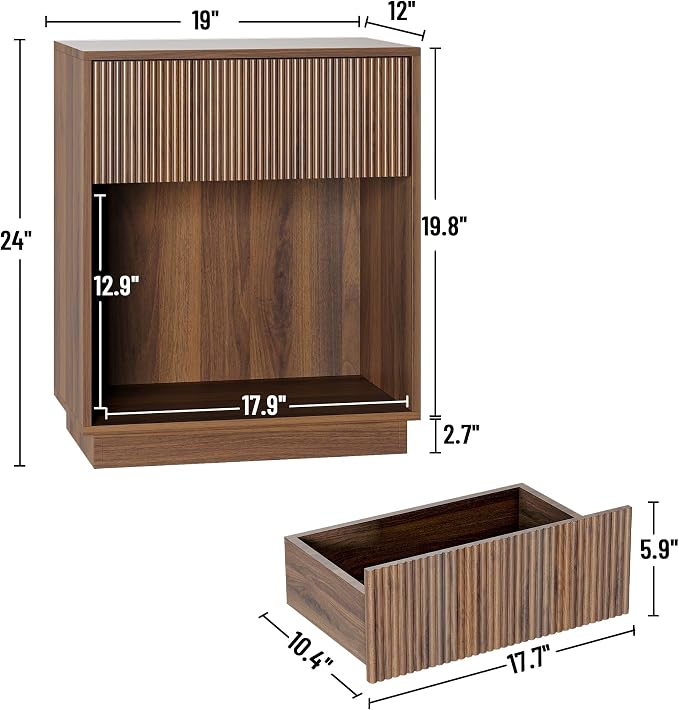 Fluted Nightstands Set of 2, Modern Bedside Table - Image 2