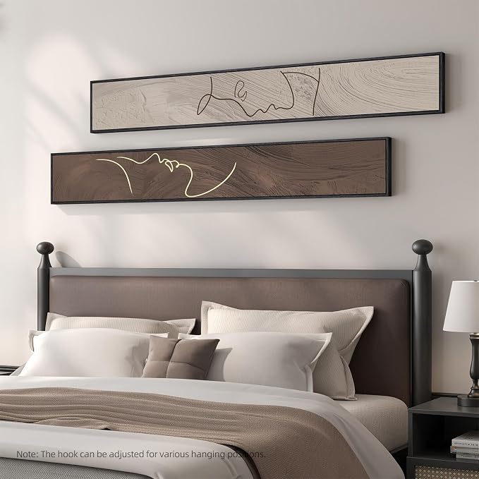 Large Framed Neutral Abstract Vertical Wall Art Set of 2, Modern Brown and - Image 3
