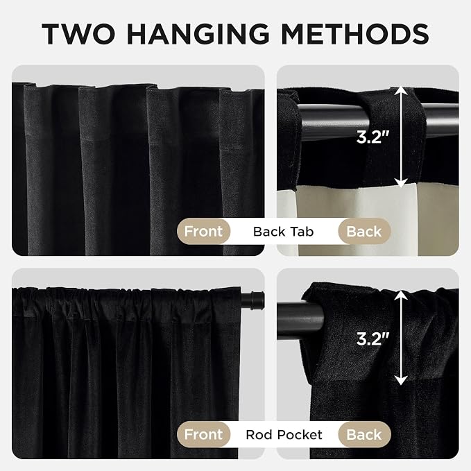 Joydeco 100% Blackout Curtains Velvet Black Out Curtain 120 Inch Drapes | - Image 3
