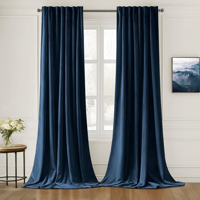 MIULEE Navy Blue Velvet Pinch Pleat Blackout Curtains W52 X L90 Inches | 2 by MIULEE