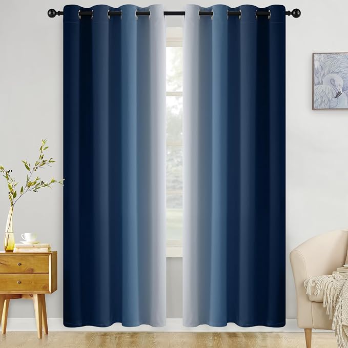 COSVIYA Curtains & Drapes Grommet Ombre Dark Blue Curtains W52 x L90 Inch | by COSVIYA