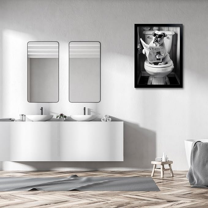 OIQArtOIQ Funny Bathroom Framed Wall Art Black and White Animal Canvas Wall Art - Image 2