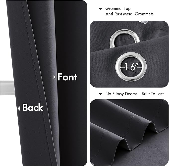 MIULEE Blackout Curtains for Bedroom 2 Panels 40 x 48 Inch Long Dark Grey | - Image 4