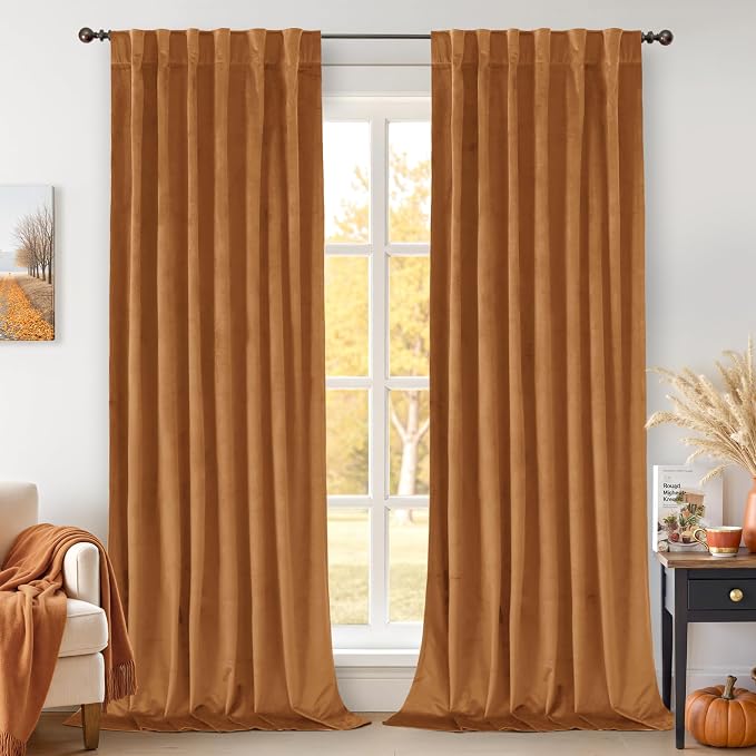 BGment Orange Blackout Velvet Curtains 96 inches 2 Panels by BGment