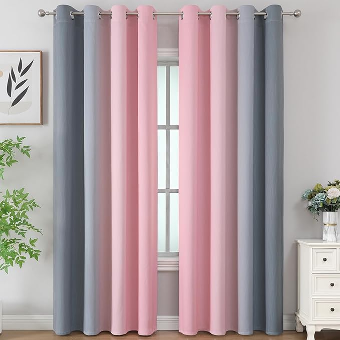 Ombre Grey and Pink Blackout Curtains - Image 2