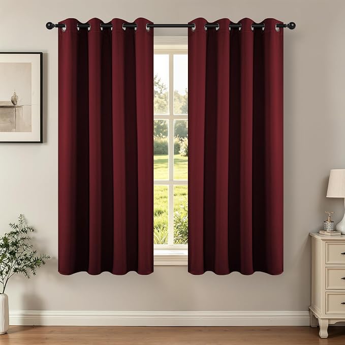 Joydeco Blackout Curtains for Bedroom 45 Inch Drapes 2 Panels Burgundy | by JOYDECO