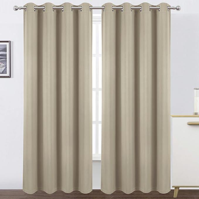 Beige Thermal 100% Blackout Curtains/52 x 95 Inch/Set of 2 Panels Room - Image 2