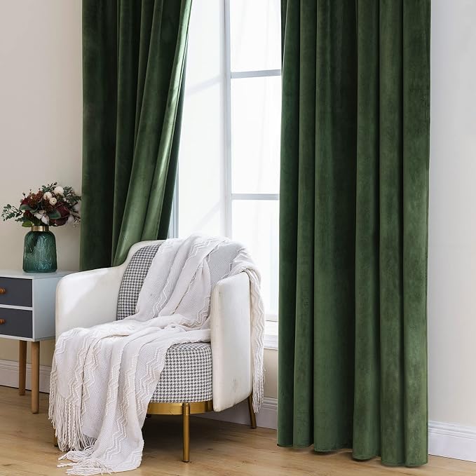 MIULEE Velvet Curtains 52x132 inches 2 Panels Olive Green Blackout Curtains | - Image 7
