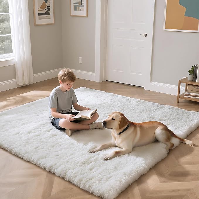 White 2x4 Area Rugs for Bedroom, Fluffy Shag Rug Small Rug Bedroom Carpet | - Image 4
