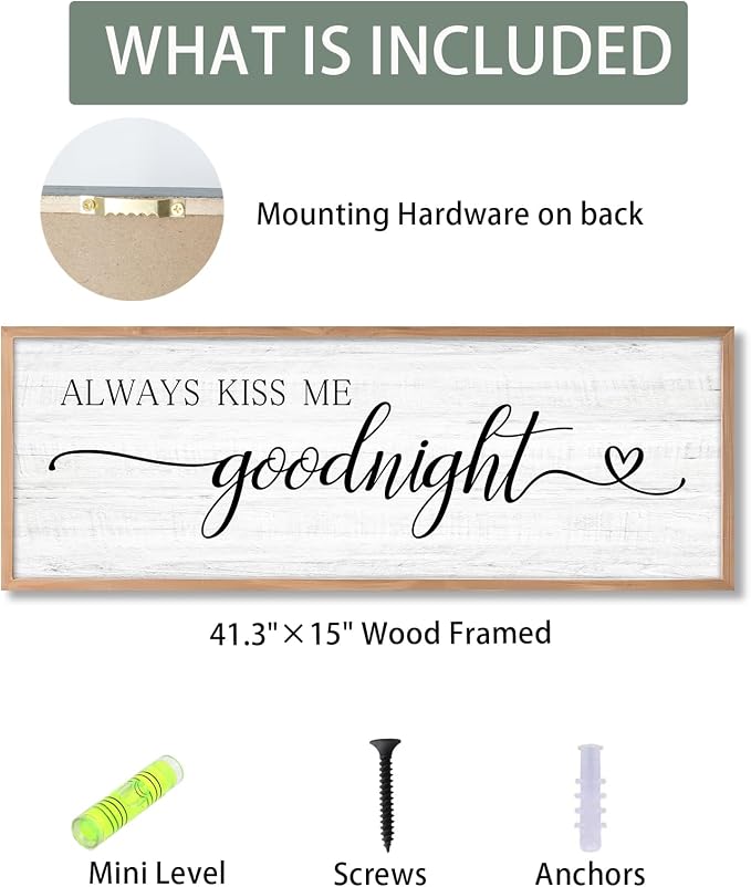 Always Kiss Me Goodnight Wall Sign Above Bed 41.3''×15'' Large Farmhouse Wall - Image 3