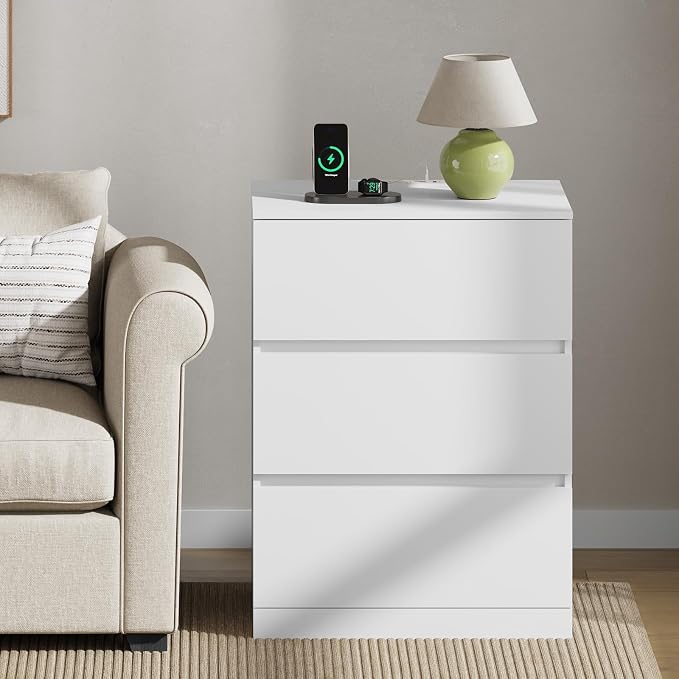 Nightstand with Charging Station and Hidden Drawer, Modern Night Stand - Image 8