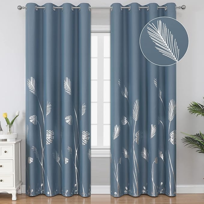 Stone Blue Blackout Curtains 84 Inches Long, Grommet Curtains by ESTELARTEXTILER