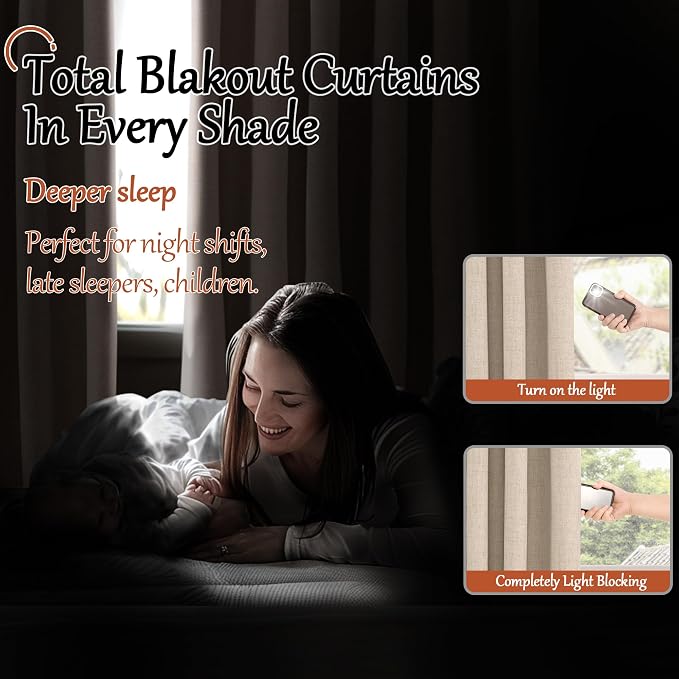 Short Beige Blackout Curtains 45 Inch Length Each 38 Wide 2 Panels | Thermal - Image 3