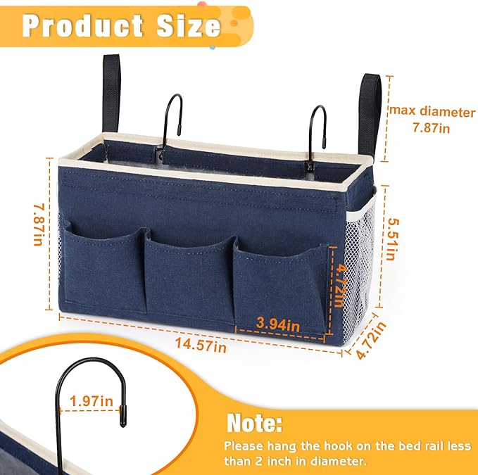 Lilithye Bedside Caddy, Bedside Storage Bag Hanging Organizer - Image 3