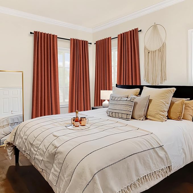 MIULEE 100% Blackout Fall Linen Curtains & Drapes W52 x L96 Inch Terracotta | 2 - Image 4