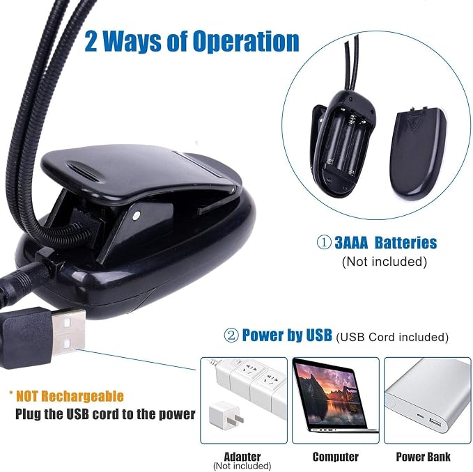 4 Pack Music Stand Lights, Eye Caring Clip-on Piano Light, USB & AAA Battery - Image 3
