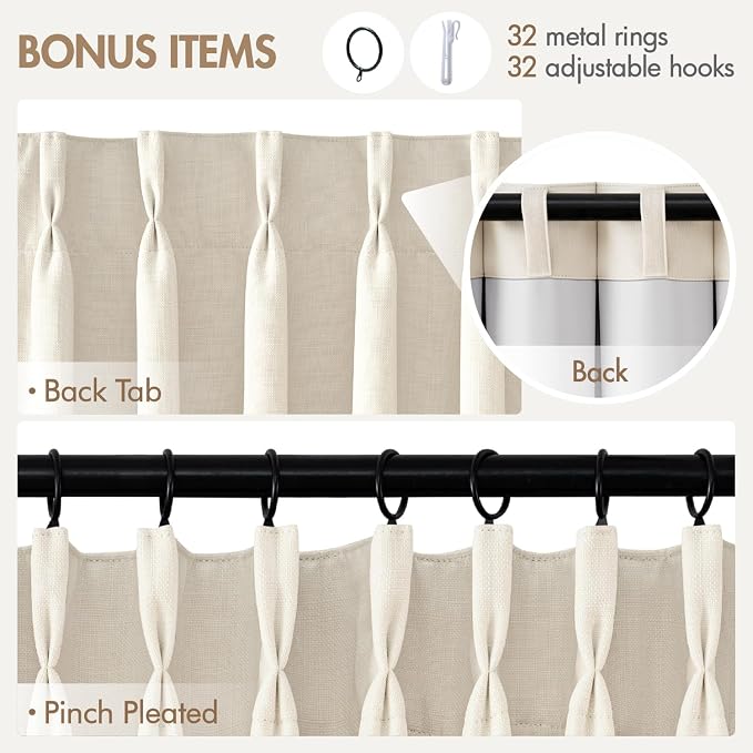 MIULEE Pinch Pleated 100% Blackout Curtains 40"x84" Long Birch 4 Panels Set | - Image 9