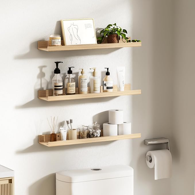 upsimples Floating Shelves for Wall Decor Storage, 23.6'' | Wall Mounted Wood - Image 7