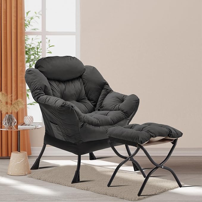 Youtanic Lazy Chair with Folding Ottoman, Accent Chair Velvet Upholstered with - Image 2