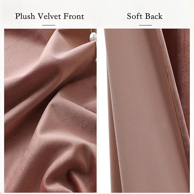Timeper Wild Rose Pink Velvet Curtains W62 x L96 inches 2 Panels, Light - Image 4
