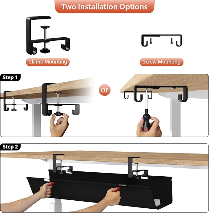 Univivi No Drill Under Desk Cable Management Tray, 36 inch Cable Management | - Image 6