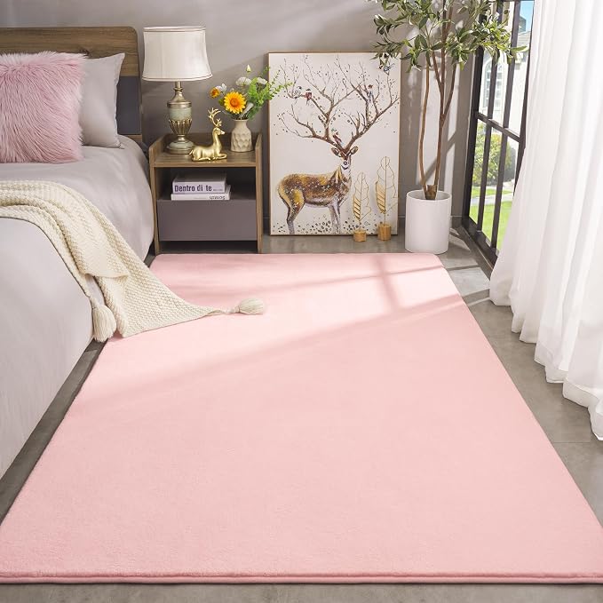 Modern Area Rugs for Bedroom Living Room, 4x6 Pink Memory Foam Rug | Thickened - Image 2