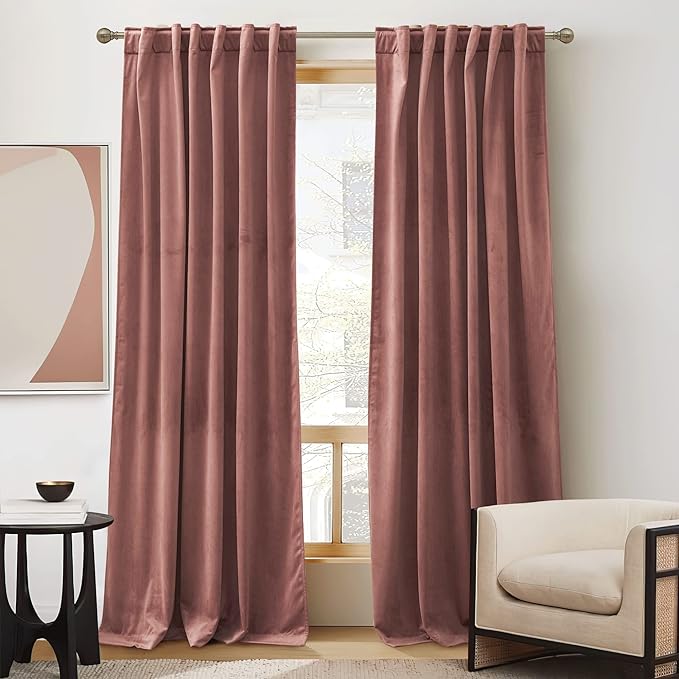 RYB HOME Wild Rose Velvet Blackout Curtains - Image 4
