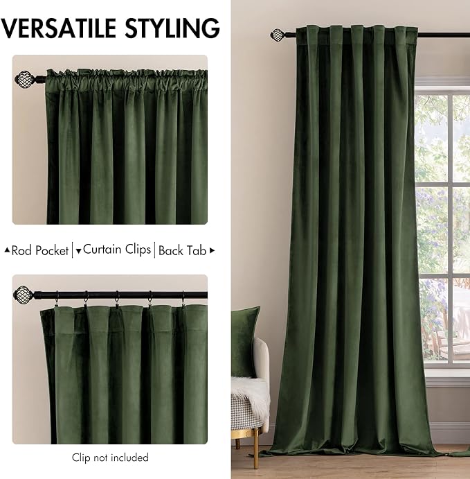 MIULEE Velvet Curtains Extra Wide 72x84 inches Olive Green Curtains | Luxury - Image 2