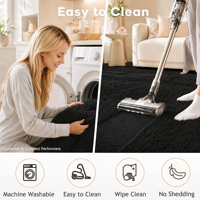 Ophanie Runner Rug for Hallway, 2x6 Bedroom Black Runner Rugs, Non Slip Fluffy - Image 6