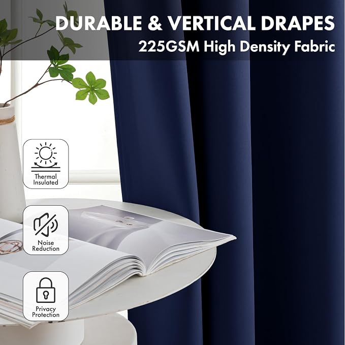 Short Navy Blue Blackout Kitchen Curtain W40 x L45 Inch 2 Panels | Thermal - Image 4