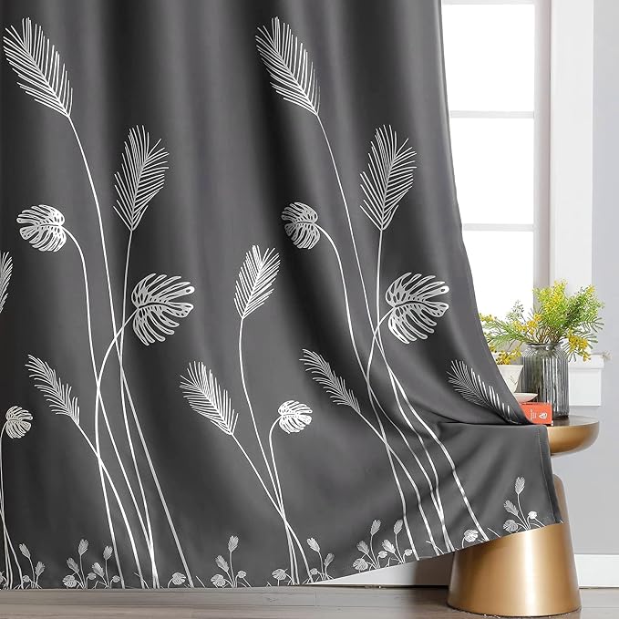 Curtain for Sliding Glass Door 100W x 96L Inch Silver Palm Tree Printed Curtain - Image 4