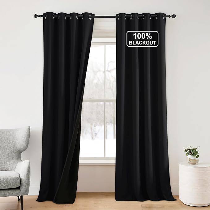 NICETOWN Black 100% Blackout Bedroom Curtains 96 inches Long 2 Panels Set | by NICETOWN