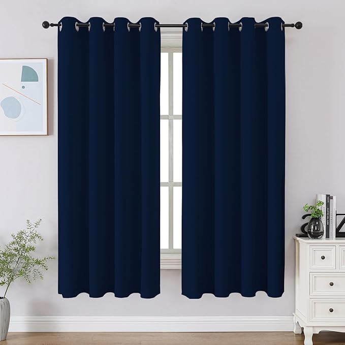 CUCRAF Navy Blue Blackout Curtains 54 inch Length 2 Panels Set, Room Darkening by CUCRAF