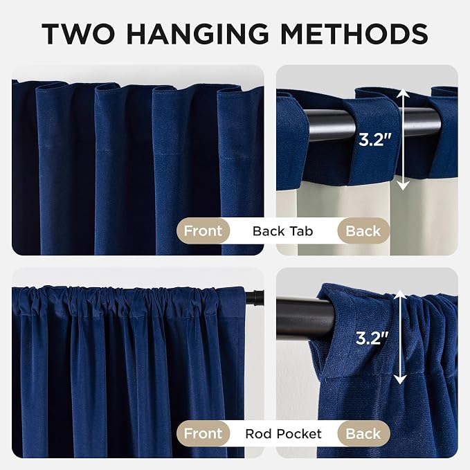 Joydeco 100% Blackout Curtains Velvet Black Out Curtain 96 Inch Drapes | - Image 3