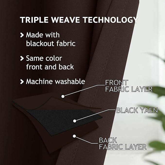 COSVIYA Grommet Blackout Room Darkening Brown Curtains 72 inch Length | Light - Image 3