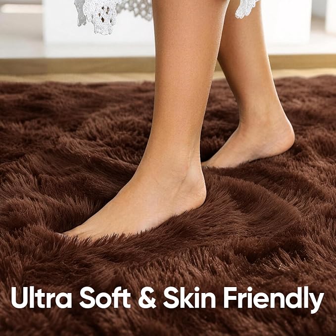4x6 Brown Fluffy Soft Area Rug Non-Slip - Image 5