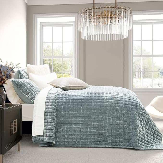 RECYCO Channel Box Stitch Velvet Quilt Set, Full Queen Size, Luxury Oversized - Image 3