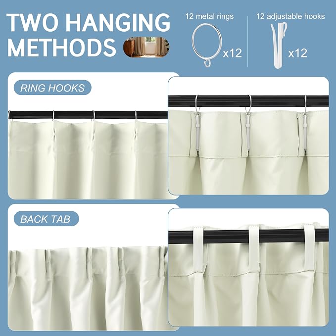 Etherealveil Birch White Pinch Pleated Blackout Curtains 2 Panels 40"x120" | - Image 6