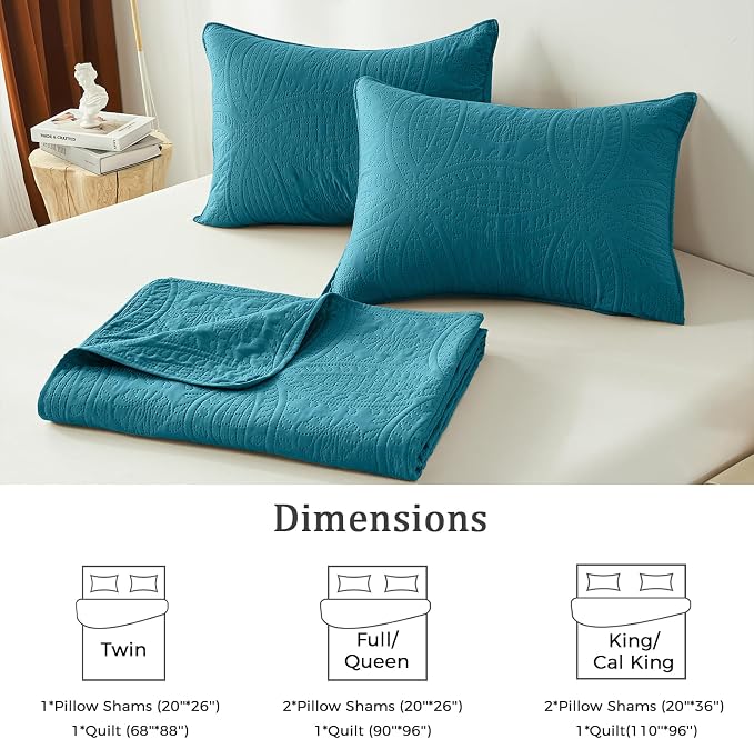 akkialla Teal King/Cal King Quilt Set, Ultrasonic Lightweight Bedspread Coverlet - Image 6