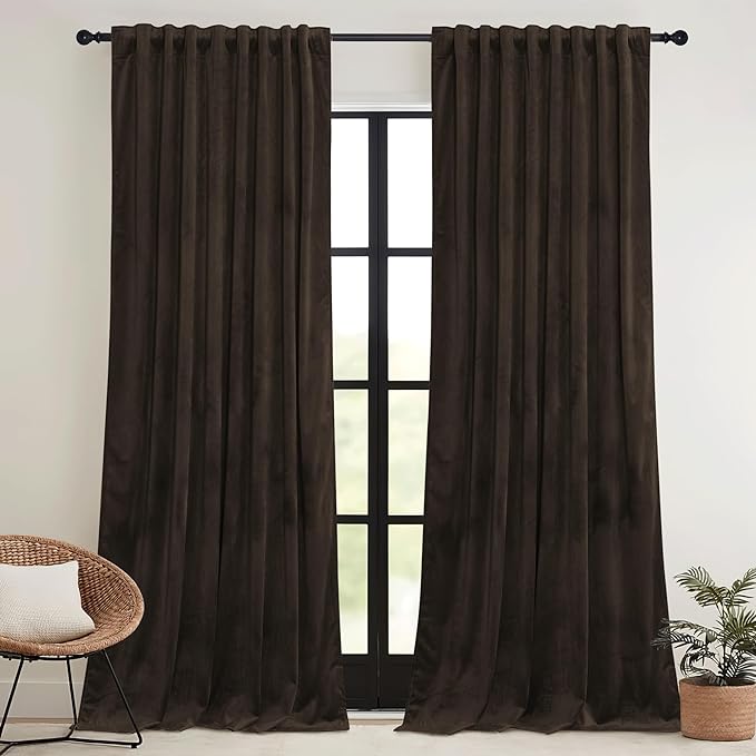 RYB HOME Brown Blackout Curtains 84 inches Long Velvet by RYBHOME