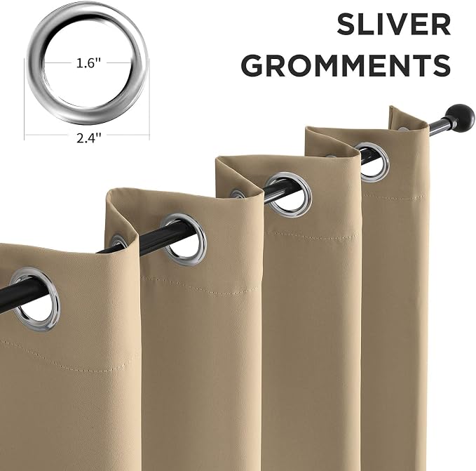 CUCRAF Light Beige Blackout Curtains 90 inch Length, Thermal Insulated Room - Image 2