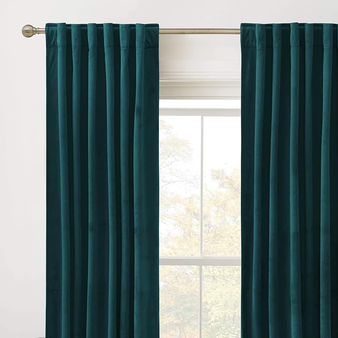 RYB HOME Teal Velvet Blackout Curtains 90 inches - Image 2