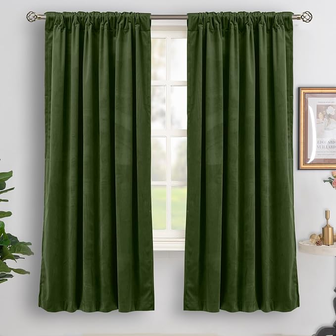 BGment Velvet Curtains for Bedroom, 2 Panels, Dark Green Blackout Curtains | 52 - Image 2