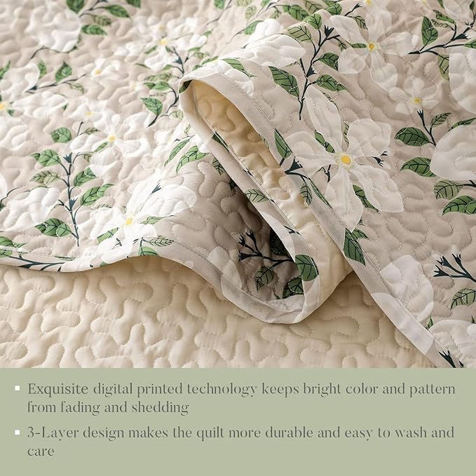 Whale Flotilla California King Size Quilt Set, Soft Floral Leaf Bedspreads | - Image 5