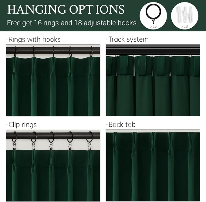 90 Inch Long Dark Green Velvet Curtains 2 Panels Luxury Christmas Decorative - Image 4