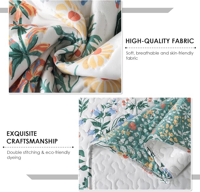 3-Piece Floral Quilt Super King Quilt Bedding Set, Ultra Soft & Fade Resistant - Image 4