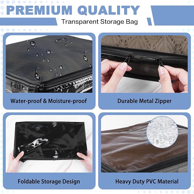 Clear Zippered Plastic Clothes Storage Bags, 6 Pack, Size: 12 x 12 x 4 Inch - Image 3