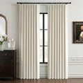 Pinch Pleated Full Blackout Faux Linen Curtains 90 Inches Long | Beige White by 100BlackoutShield